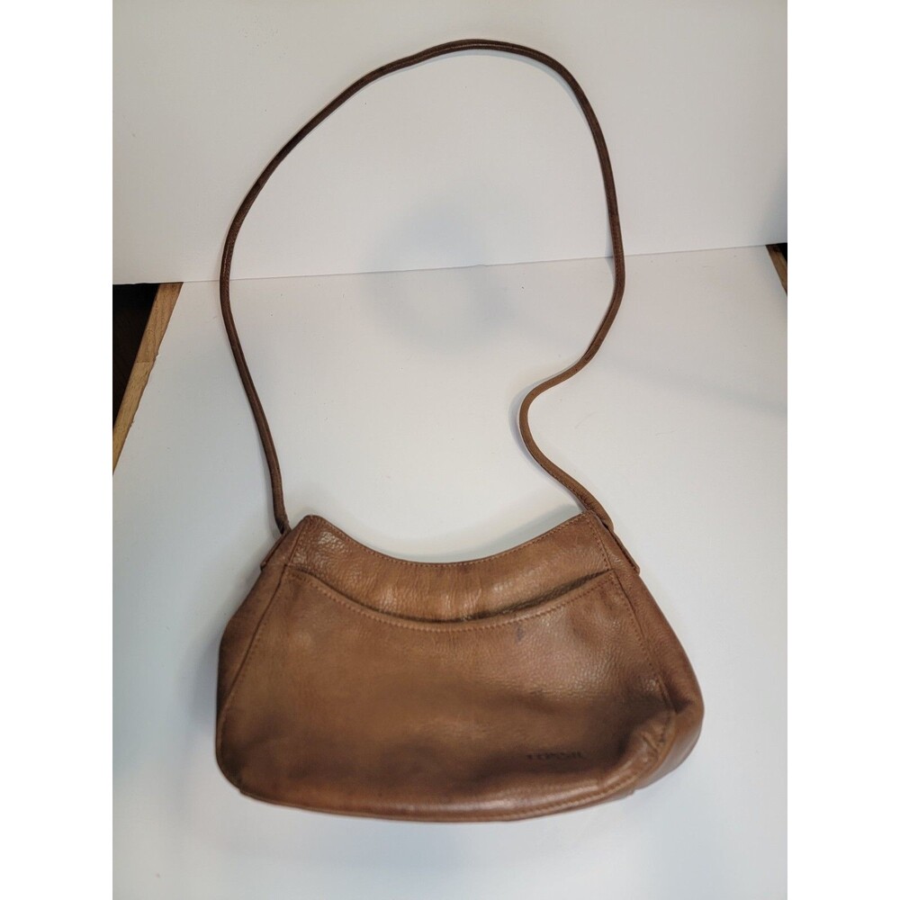 Vintage Fossil Pebbled Brown Tan Leather Crossbody Purse Bag Wallet